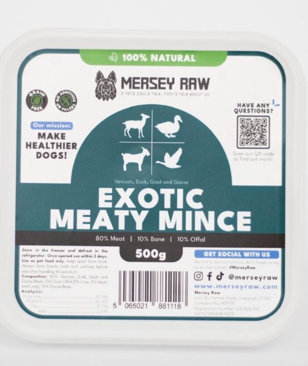 Mersey Raw Gourmet Dog Mince - Venison, Duck, Goat, Goose.