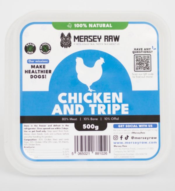500g Chicken & Tripe Raw Dog Food, 100% Natural.