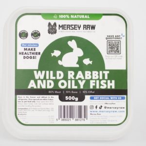 Mersey Raw Rabbit & Fish Pet Food 500g Package.